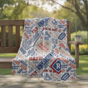 Typografie voor honkbal Red White Blue Stripes ID7 Fleece Deken