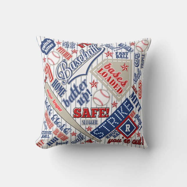 Typografie voor honkbal Red White Blue Stripes ID7 Kussen (Voorkant)