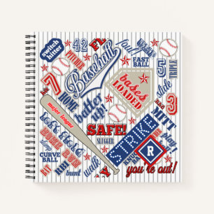 Typografie voor honkbal Red White Blue Stripes ID7 Notitieboek
