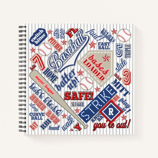 Typografie voor honkbal Red White Blue Stripes ID7 Notitieboek (Voorkant)