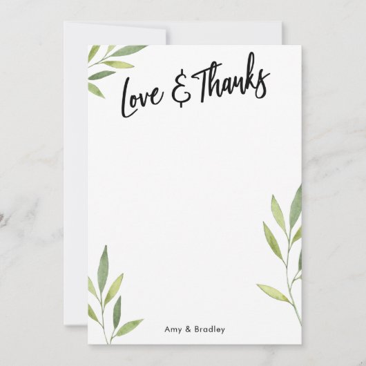 Typografie voor liefde en Bedankt, groene Waterver Bedankkaart (Voorkant)