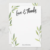 Typografie voor liefde en Bedankt, groene Waterver Bedankkaart (Voorkant / Achterkant)