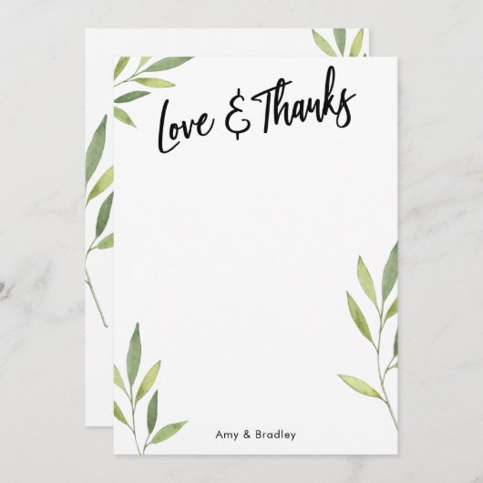 Typografie voor liefde en Bedankt, groene Waterver Bedankkaart (Voorkant / Achterkant)