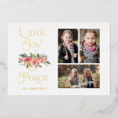 Typografie voor liefde, vreugde en vrede Pastel Fl Folie Feestdagenkaart (Voorkant)