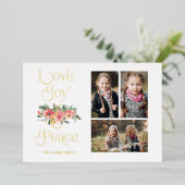 Typografie voor liefde, vreugde en vrede Pastel Fl Folie Feestdagenkaart (Staand Voorkant)