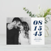 Typografie voor moderne blauwe en witte oude datum save the date (Staand voorkant)