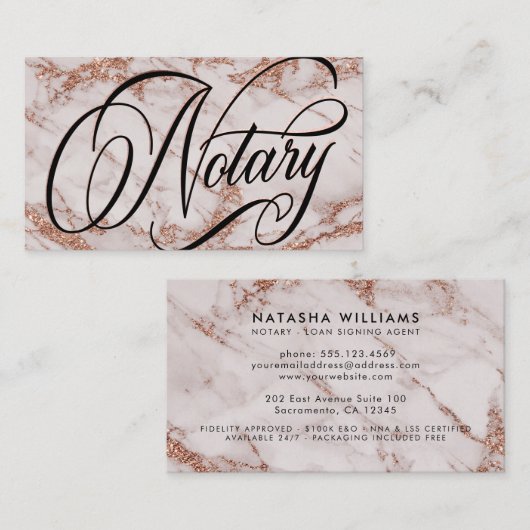 Typografie voor notaris Roos Gold Marble Visitekaartje (Voorkant / Achterkant)