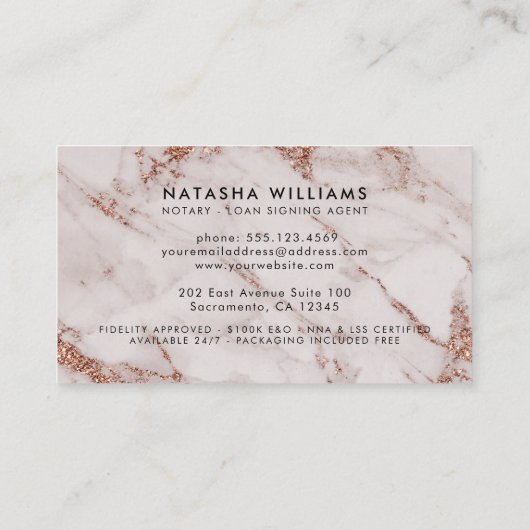 Typografie voor notaris Roos Gold Marble Visitekaartje (Achterkant)