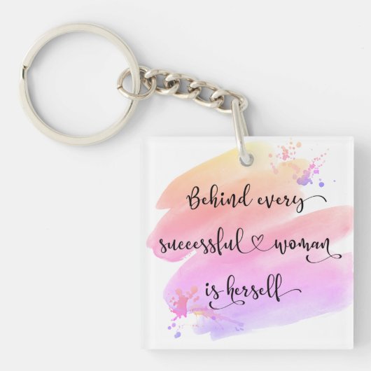 Typografie voor succesvolle Woman roze Waterverf Sleutelhanger (Voorkant)