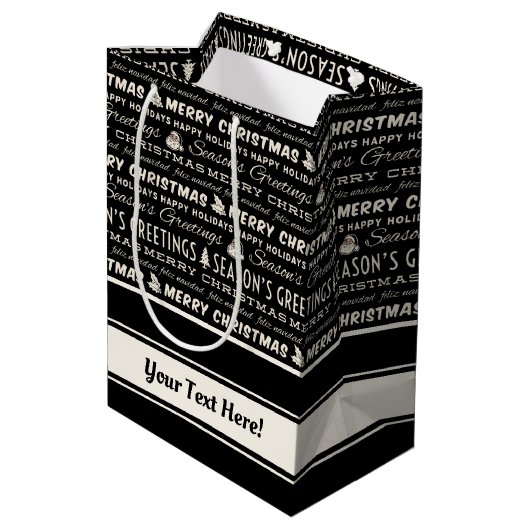Typografie voor zwarte en witte kerst medium cadeauzakje (Achterkant Gekanteld)