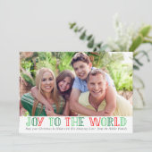 Typografie Vreugde aan de Wereld Foto Kerstmis Kaa Feestdagenkaart (Staand voorkant)