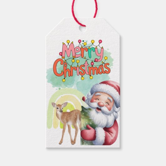Typografie Vrolijk kerstfeest en lichten & herten Cadeaulabel (Voorkant)