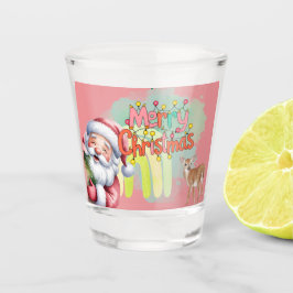 Typografie Vrolijk kerstfeest en lichten & herten Shot Glas