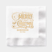 Typografie Vrolijk Kerstfeest Familienaam Datum Folie Servetten (Voorkant)