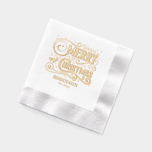 Typografie Vrolijk Kerstfeest Familienaam Datum Folie Servetten (Links)