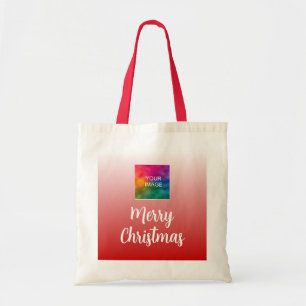 Typografie Vrolijk kerstfeest met uw foto of Logo Tote Bag