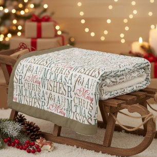 Typografie 'Warm Wishes' Rood/Groen ID589 Fleece Deken