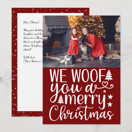 Typografie, We Woof You a Merry Christmas Greeting Feestdagenkaart (Voorkant / Achterkant)
