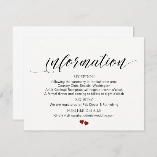 Typografie Weddenschap Informatiekaart Informatiekaartje (Voorkant / Achterkant)