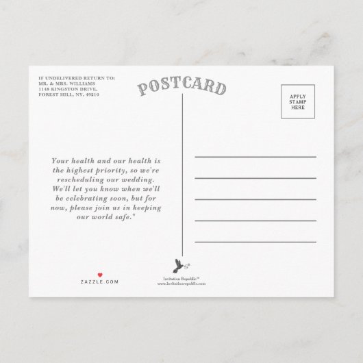 Typografie Weddenschap Uitstel sparen de Datum Aankondigingskaart (Achterkant)