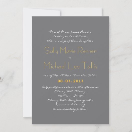 Typografie Wedding Invitation in Grey and Yellow Kaart (Voorkant)