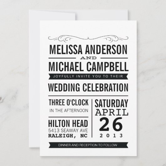 Typografie Wedding Invitation Kaart (Voorkant)