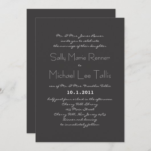 Typografie Wedding Invitation Kaart (Voorkant / Achterkant)