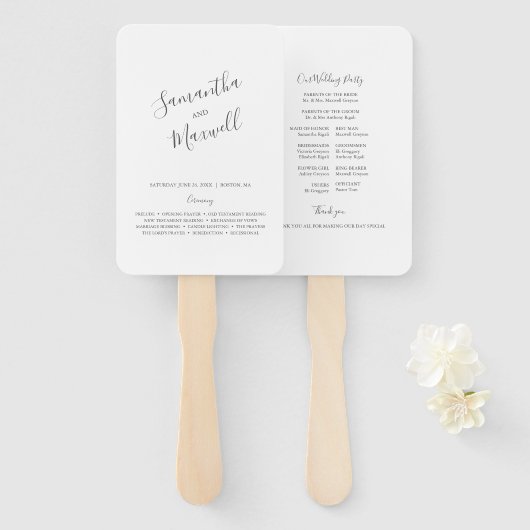 Typografie Wedding Program Fan Handwaaier (Voorkant en achterkant)