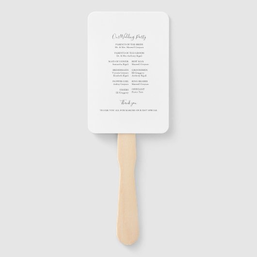 Typografie Wedding Program Fan Handwaaier (Achterkant)