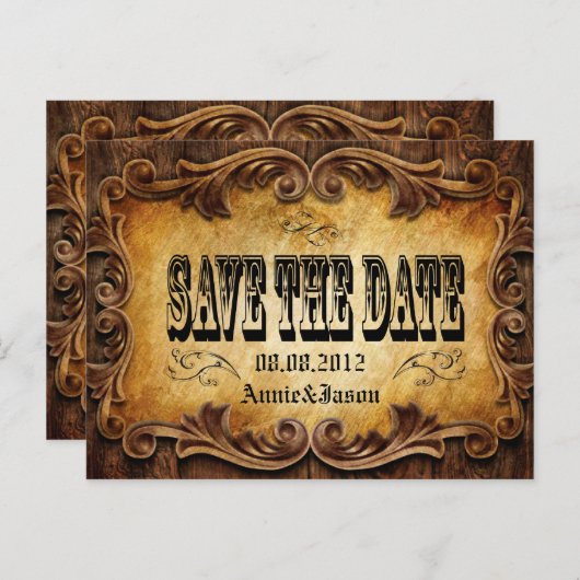 Typografie western land bruiloft Save the date Aankondigingskaart (Voorkant / Achterkant)