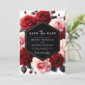 Typografie Whimsical Crimson Red Wedding Save The Date (Staand voorkant)