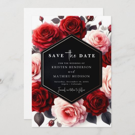 Typografie Whimsical Crimson Red Wedding Save The Date (Voorkant / Achterkant)