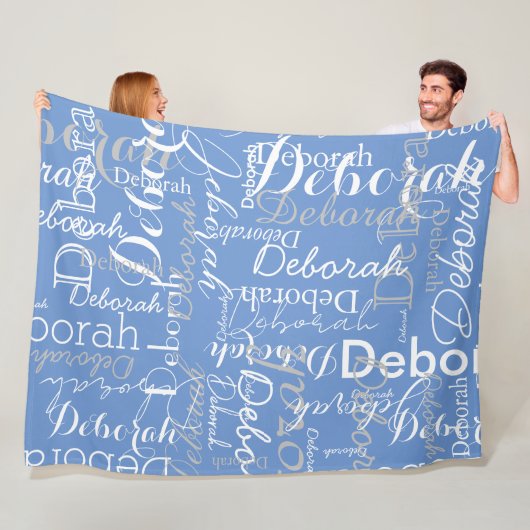 Typografie White Names Pattern CornFlower Blue Fleece Deken (In situ)