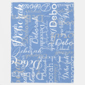 Typografie White Names Pattern CornFlower Blue Fleece Deken (Voorkant)