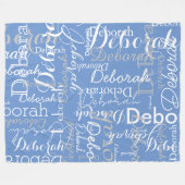Typografie White Names Pattern CornFlower Blue Fleece Deken (Voorkant (Horizontaal))