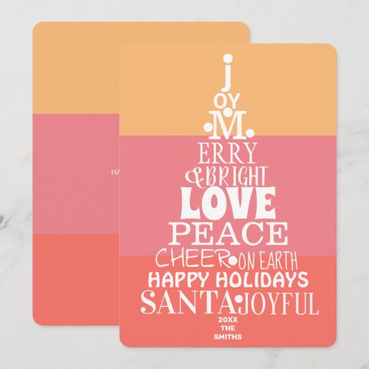 Typografie White op koraalroze moderne Feestdagenkaart (Voorkant / Achterkant)