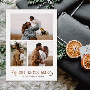 Typografie Winter Sinaasappels Foto Kerstmis Folie Feestdagenkaart