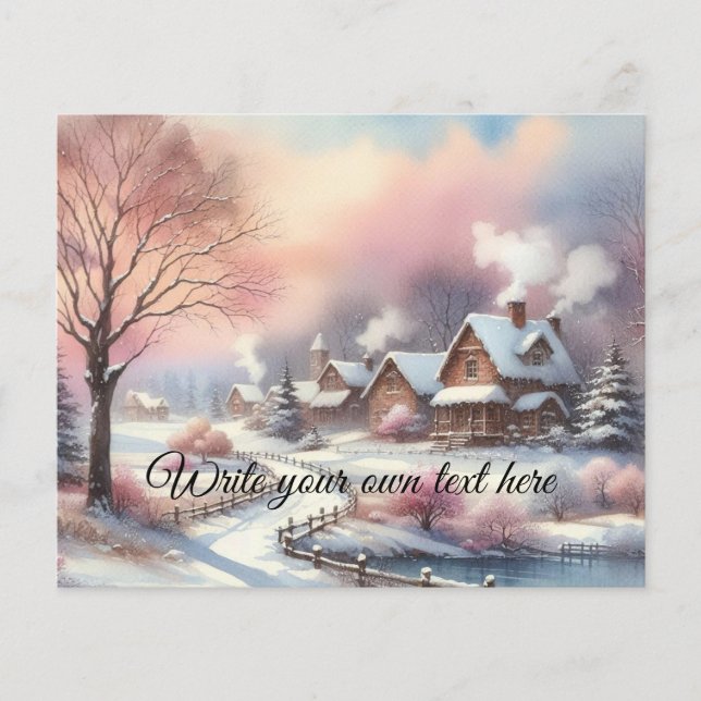 Typografie Winterlandschap Cottage Waterverf (Voorkant)