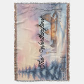 Typografie Winterlandschap Cottage Waterverf Deken (Voorkant Verticaal)