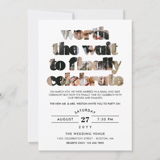 Typografie Worth the Wait Sequel Celebration Invit Kaart (Voorkant)