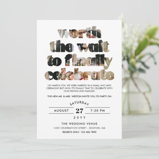 Typografie Worth the Wait Sequel Celebration Invit Kaart (Staand voorkant)