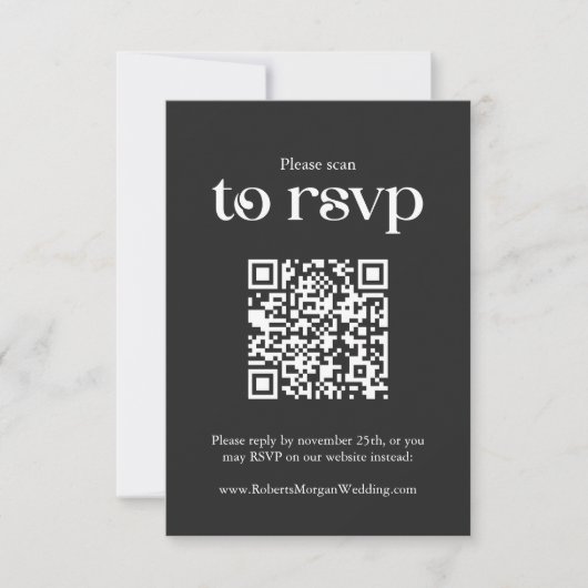 Typografie Zwart QR code Bruiloft RSVP Kaartje (Voorkant)