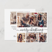 Typografie Zwart Wit 5 Fotocollage Kerstmis Feestdagenkaart (Voorkant / Achterkant)