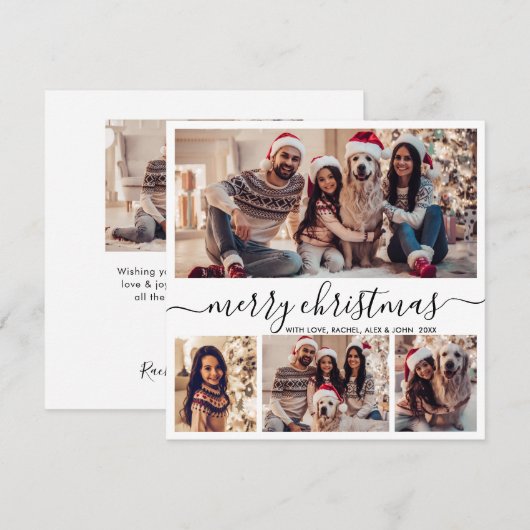 Typografie Zwart Wit 5 Fotocollage Kerstmis Feestdagenkaart (Voorkant / Achterkant)