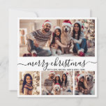 Typografie Zwart Wit 5 Fotocollage Kerstmis Feestdagenkaart<br><div class="desc">Moderne minimalistische elegante kalligrafie Zwart-wit 5 Fotocollage Vrolijke Kerstkalligrafie Script Vakantie Kaart. Deze feestelijke, minimalistische, grillige sjabloon van de vakantiepas beschikt over vier (4) fotocollage op de voorkant, 1 foto op de achterkant en zegt "Merry Christmas" begroetingstekst, die is geschreven in een prachtige hand belettering swirly swash-tail lettertype in zwart...</div>