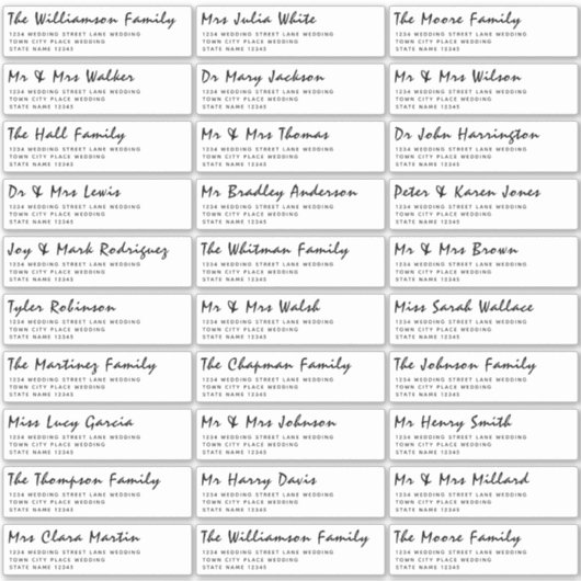 Typografie Zwart & Wit Gast Adresetiketten Sticker (Voorkant)