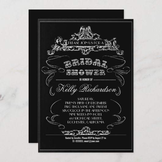  Typografie Zwarte Bruids Douche Uitnodigingen (Voorkant / Achterkant)