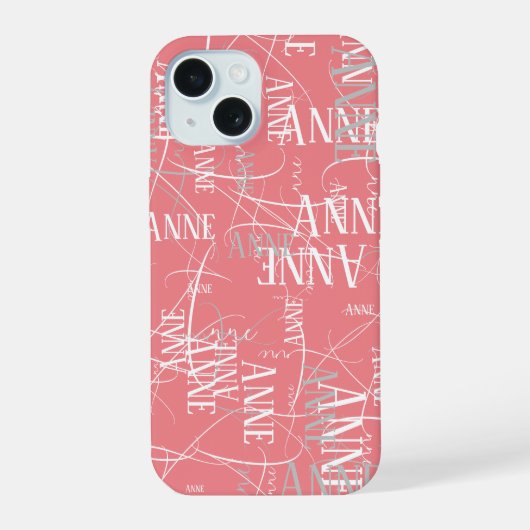 Typografienaam Patroonroze iPhone 15 Case (Achterkant)
