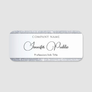 Typografienaam Tag Silver Glitter Elegant Script