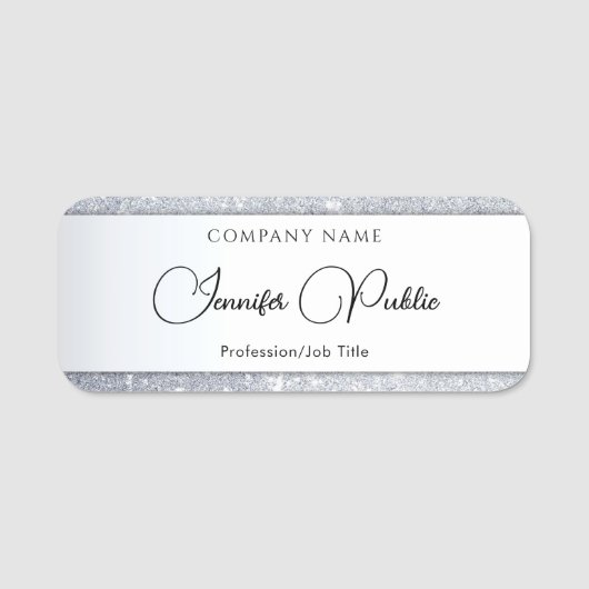 Typografienaam Tag Silver Glitter Elegant Script (Voorkant)